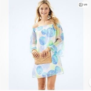 NWT Lilly Pulitzer Abi Silk Off-Shoulder A-Line Dress MCrinkle Chiffon